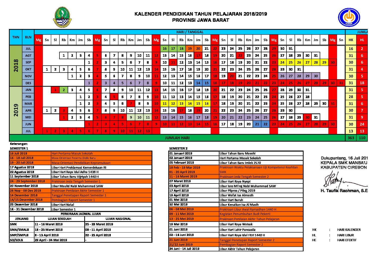 JADWAL MATA PELAJARAN TENAGA PENDIDIK SMK MANBAUL ULUM TAHUN AJARAN 2019-2020